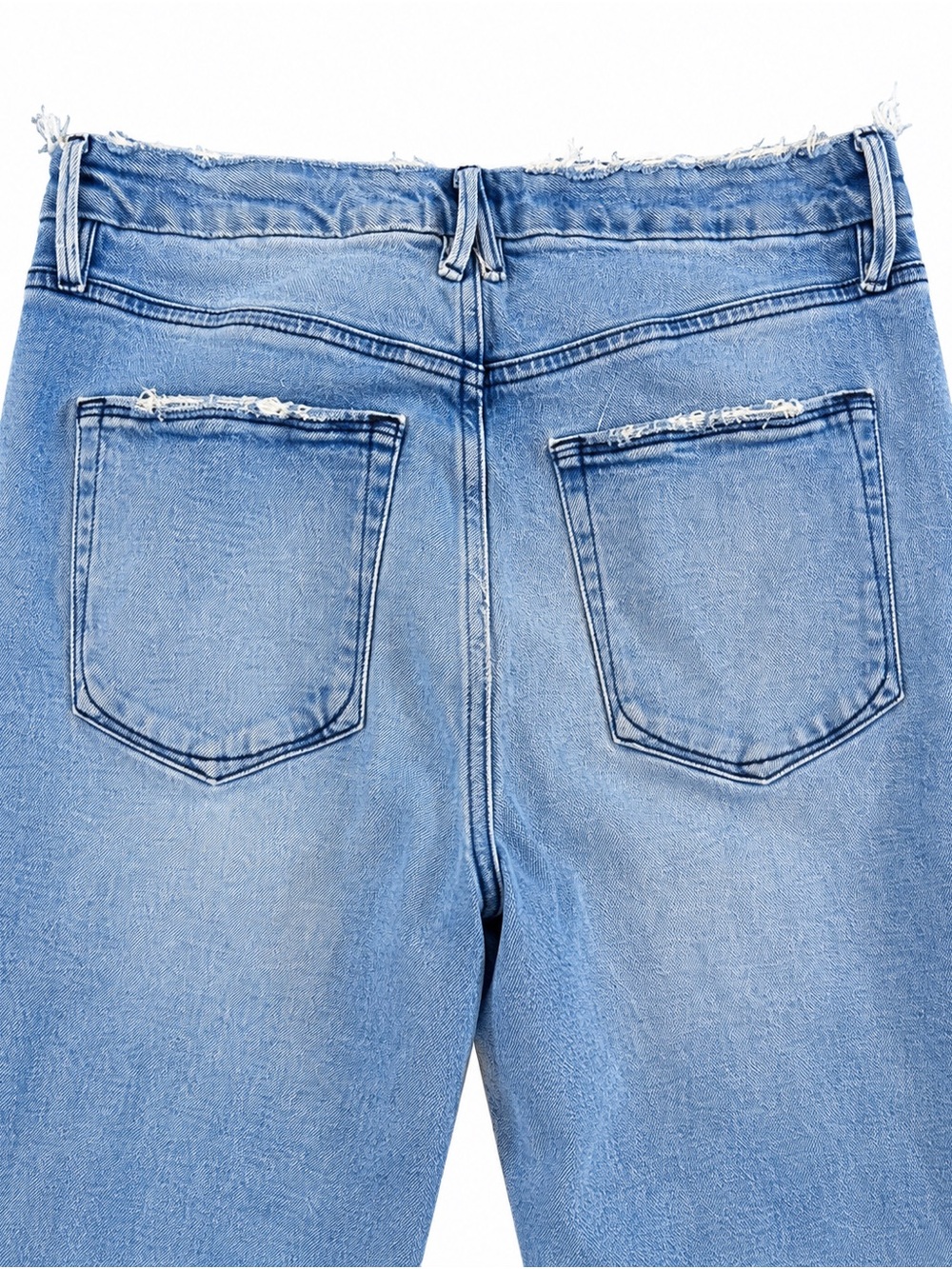 Good American Jeans 12/31 High Rise Straight Leg Light Wash Distressed Raw Hem - Picture 4 of 4